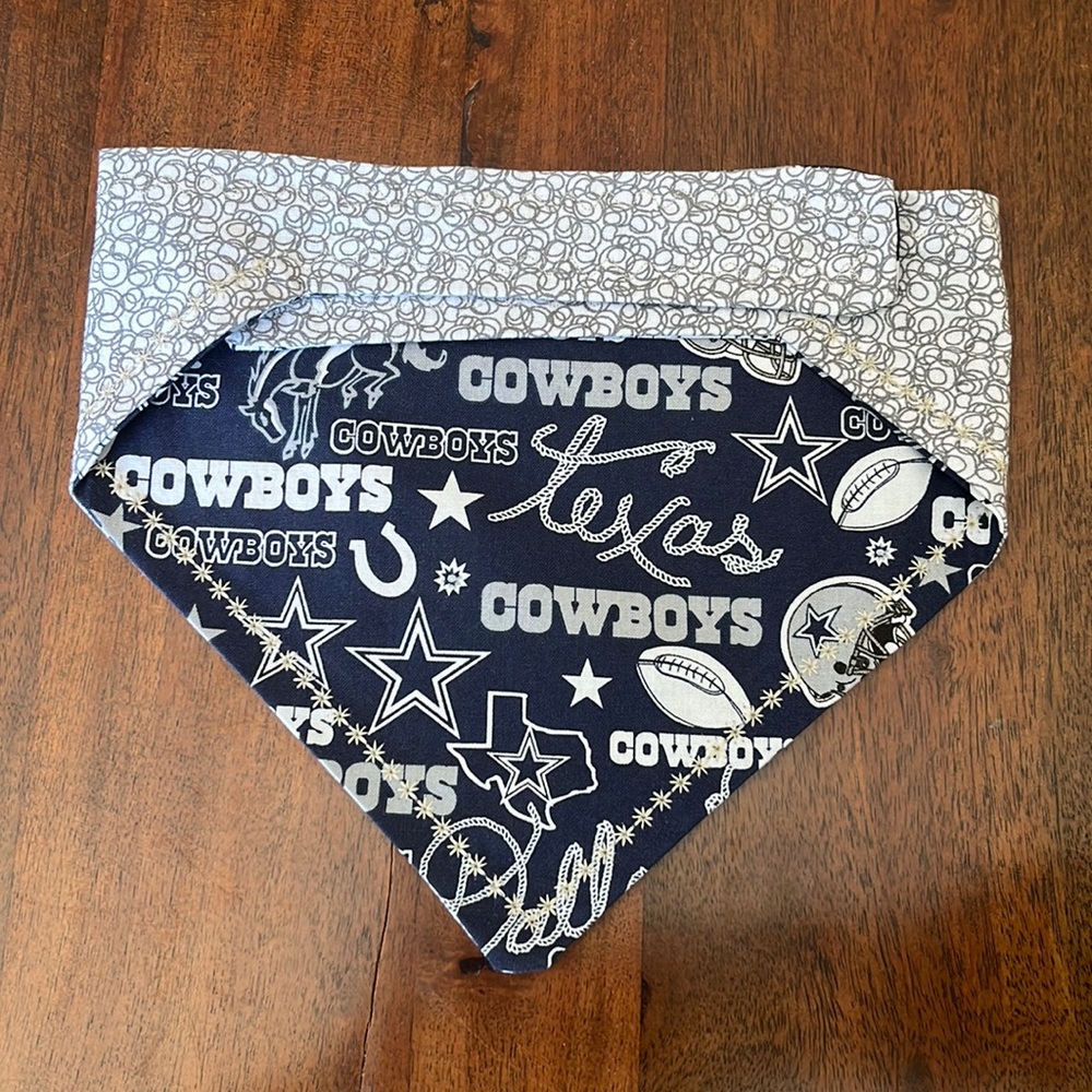 Cowboys handmade reversible dog bandanna